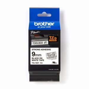 Páska do štítkovače Brother ProTape TZE-S221 vysoce přilnavá bílá/černá 9mm 8m