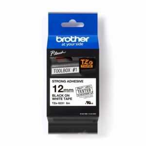 Páska do štítkovače Brother ProTape TZE-S231 vysoce přilnavá bílá/černá 12mm 8m
